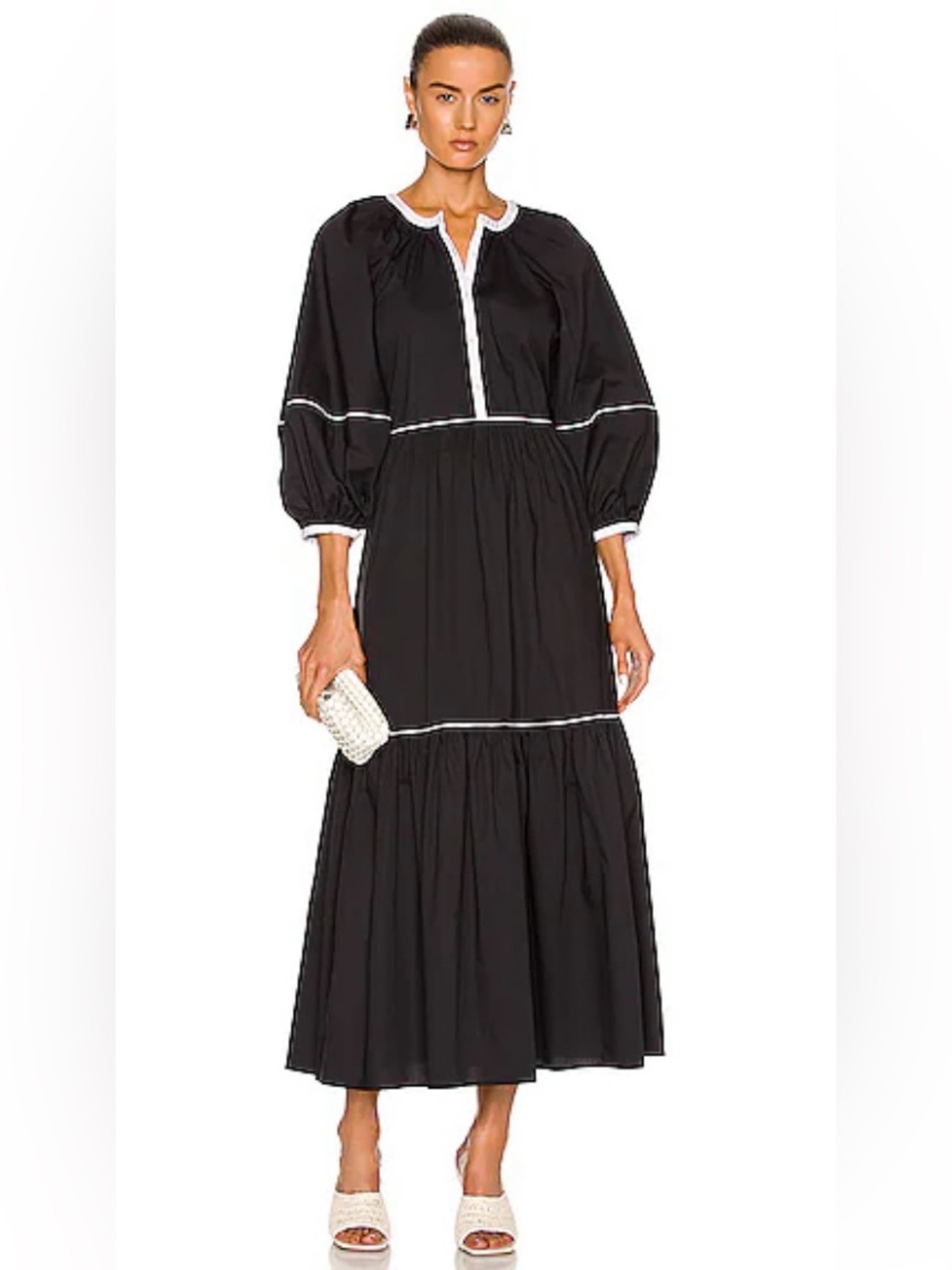 STAUD Black Maxi Dress with White Trim
